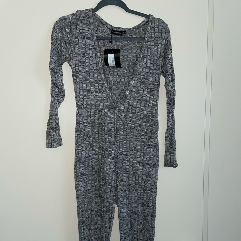 Charcoal marl ribbed button neck onesie